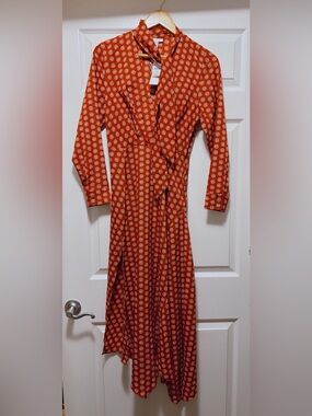 Topshop Rust Maxi Wrap Dress with Ivory Dot Print